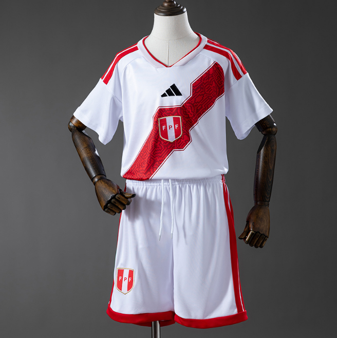 2026 FIFA World Cup Peru Home Kids Soccer Kits Shirt With Shorts